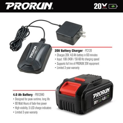 PRORUN 12 In. 20V Brushless Cordless Chainsaw With 4.0 Ah Battery And ...