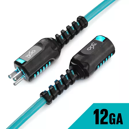 360 Electrical 25 ft PowerFlex 12/3 Heavy Duty Single Outlet Extension Cord with Lighted Heads - Aqua/Grey Extension Cords