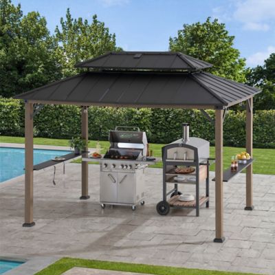 Sunjoy Cedar Framed Grill Gazebo with DC Solar Power