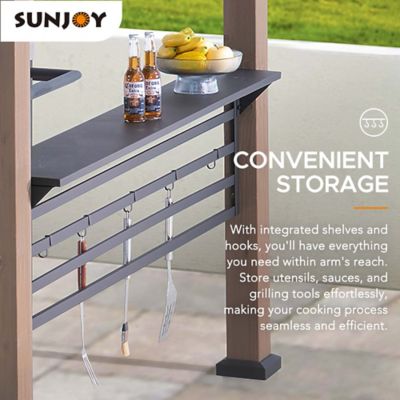 Image showing 5 th Sunjoy 8 ft. x 12 ft. Aspen Cedar Framed Grill Gazebo with AC Power Port or DC Solar Power