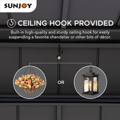 Image showing 6 th Sunjoy 8 ft. x 12 ft. Aspen Cedar Framed Grill Gazebo with AC Power Port or DC Solar Power