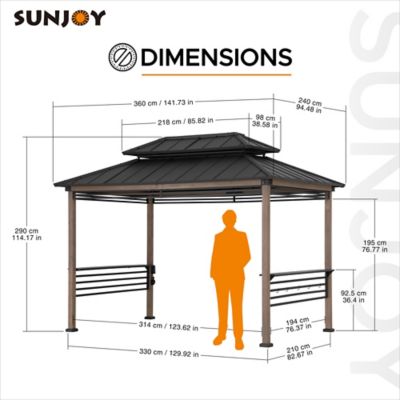 Image showing 7 th Sunjoy 8 ft. x 12 ft. Aspen Cedar Framed Grill Gazebo with AC Power Port or DC Solar Power