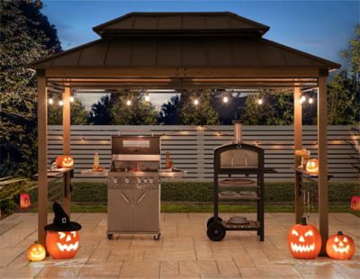 Image showing 8 th Sunjoy 8 ft. x 12 ft. Aspen Cedar Framed Grill Gazebo with AC Power Port or DC Solar Power