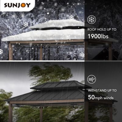 Image showing 9 th Sunjoy 8 ft. x 12 ft. Aspen Cedar Framed Grill Gazebo with AC Power Port or DC Solar Power