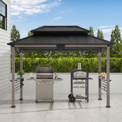 Image showing  8 ft. x 12 ft. Aspen Cedar Framed Grill Gazebo with AC Power Port or DC Solar Power