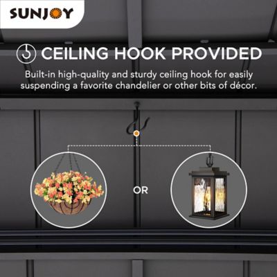 Image showing 5 th Sunjoy 8 ft. x 12 ft. Aspen Cedar Framed Grill Gazebo with AC Power Port or DC Solar Power