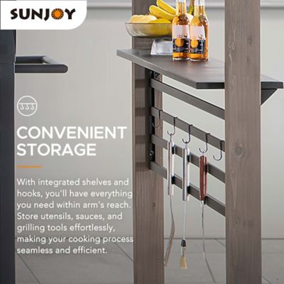 Image showing 6 th Sunjoy 8 ft. x 12 ft. Aspen Cedar Framed Grill Gazebo with AC Power Port or DC Solar Power