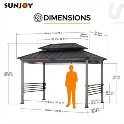 Image showing 7 th Sunjoy 8 ft. x 12 ft. Aspen Cedar Framed Grill Gazebo with AC Power Port or DC Solar Power