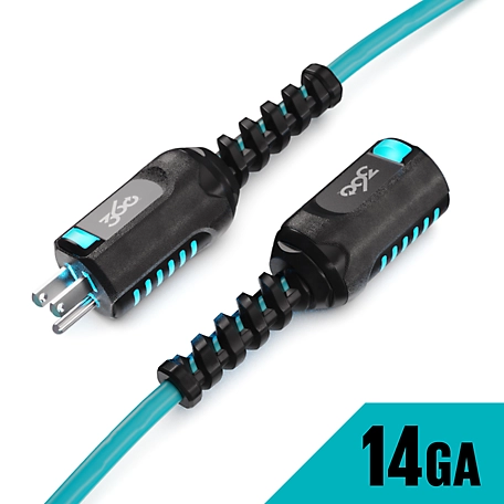 360 Electrical Heavy-Duty 25 ft. 14/3 PowerFlex Single Outlet Extension Cord with Lighted Heads - Aqua/Grey