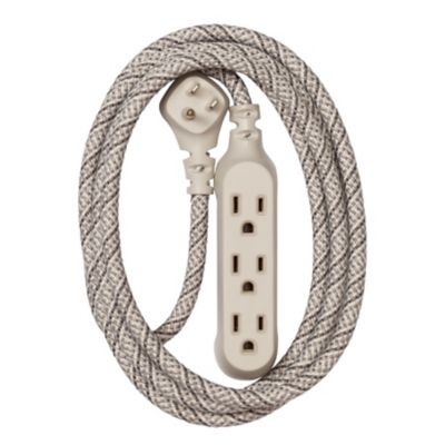 360 Electrical 15 ft. Habitat Braided 3-Outlet Extension Cord, French Grey