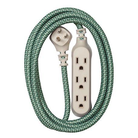 360 Electrical Habitat Braided 3-Outlet Extension Cord (8 ft. - Sea Glass)