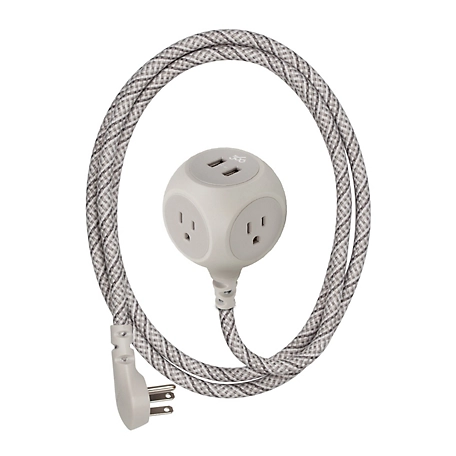 360 Electrical Habitat 2.4 Braided 3-Outlet Extension Cord with 2.4A 2-Port USB (6 ft. - French Grey)