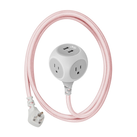360 Electrical Habitat 2.4 Braided 3-Outlet Extension Cord with 2.4A 2-Port USB (6 ft. - Rose Gold)