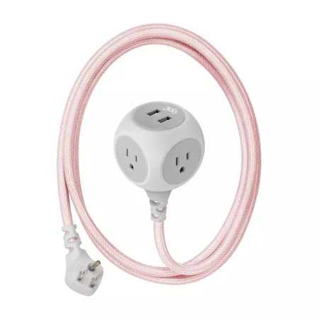 360 Electrical Habitat 2.4 3 Outlet Braided Extension Cord with 2.4A 2 USB Ports (6ft - Rose Gold) Extension Cords