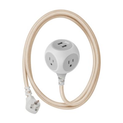 360 Electrical Habitat 2.4 Braided 3-Outlet Extension Cord with 2.4A 2-Port USB (6 ft. - Gold)