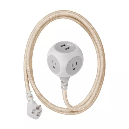 360 Electrical Habitat 2.4 3 Outlet Braided Extension Cord with 2.4 Amp 2 USB Ports (6 ft - Gold) Extension Cords