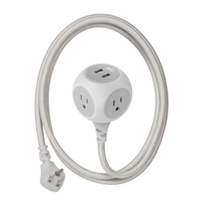 360 Electrical Habitat 2.4 Braided 3-Outlet Extension Cord with 2.4A 2-Port USB (6 ft. - Titanium)