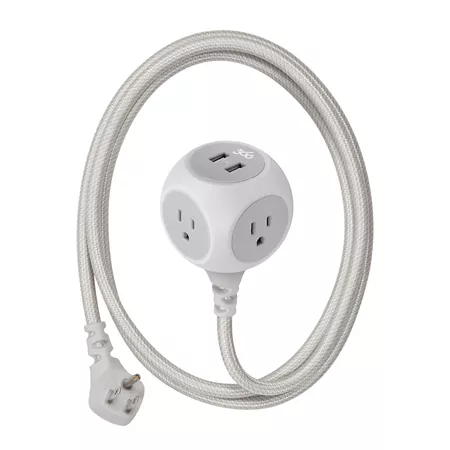 360 Electrical Habitat 2.4 3 Outlet Braided Extension Cord with 2.4 Amp 2 USB Ports (6 ft - Titanium) Extension Cords