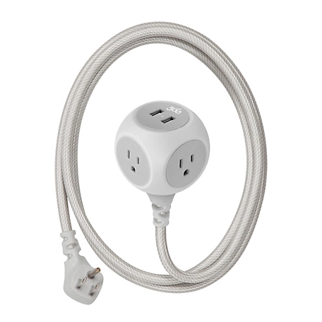 360 Electrical Habitat 2.4 Braided 3-Outlet Extension Cord with 2.4A 2-Port USB (6 ft. - Titanium)