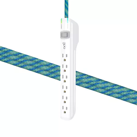 360 Electrical Habitat Suite 6-Outlet Braided Surge Strip (3 ft - White/Mint Julep) Surge Protectors