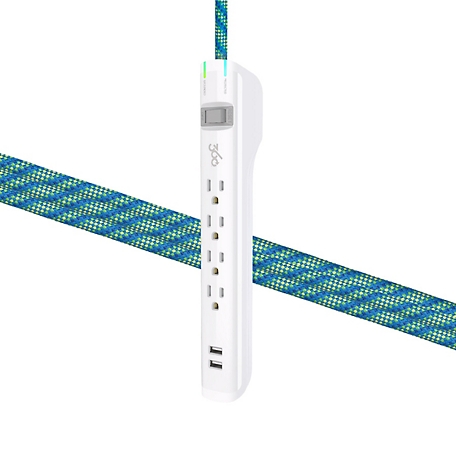 360 Electrical Habitat Suite 2.4 Braided 4-Outlet Surge Strip with 2.4A 2-Port USB (4 ft. - White / Mint Julep)