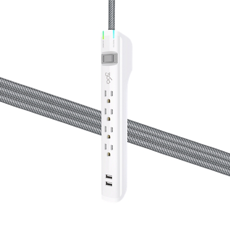 360 Electrical Habitat Suite 2.4 Braided 4-Outlet Surge Strip with 2.4A 2-Port USB (4 ft. - White / Tungsten)