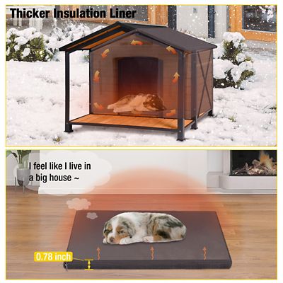 Image showing  Waterproof Insulated Indoor/Outdoor Wooden Dog House with Liner, Medium