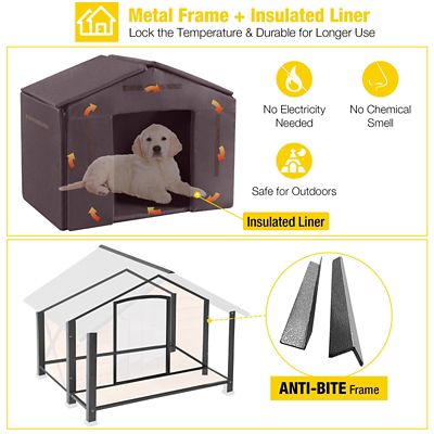Image showing  Waterproof Insulated Indoor/Outdoor Wooden Dog House with Liner, Medium