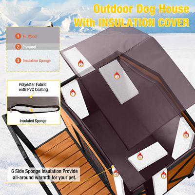 Image showing  Waterproof Insulated Indoor/Outdoor Wooden Dog House with Liner, Medium