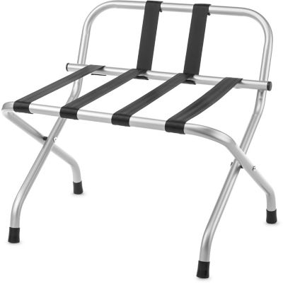 Whitmor Powder-Coated Metal Folding Luggage Rack with Backrest, Silver, 5831-13664-SLVR