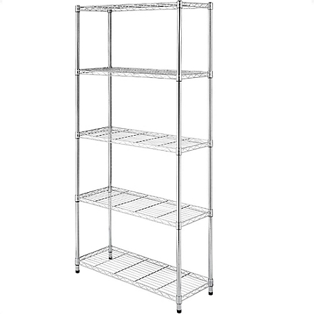 Whitmor Supreme 5-Tier Shelving with 350 lb. Weight Capacity per Shelf, 72 in. H x 36 in. W x 14 in. D, Chrome, 6060-267