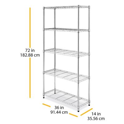 Image showing  Supreme 5-Tier Shelving with 350 lb. Weight Capacity per Shelf, 72 H x 36 W x 14 D in., Chrome