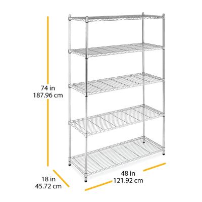 Image showing  Supreme Large 5-Tier Shelving with 500 lb. Weight Capacity per Shelf, 74 in. H x 48 in. W x 18 in. D, Chrome