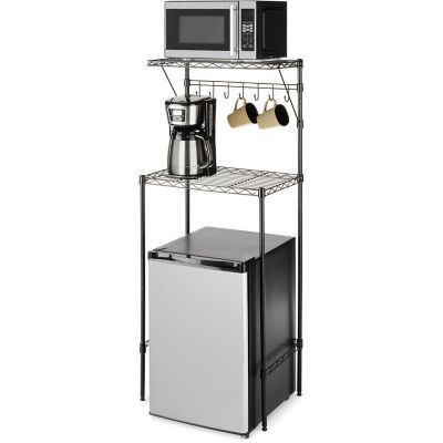 Image showing 8 th Whitmor Supreme Over, the-Fridge Shelf with Mug and Cup Hooks, 56.5 H x 23 W x 15.75 D in., Black