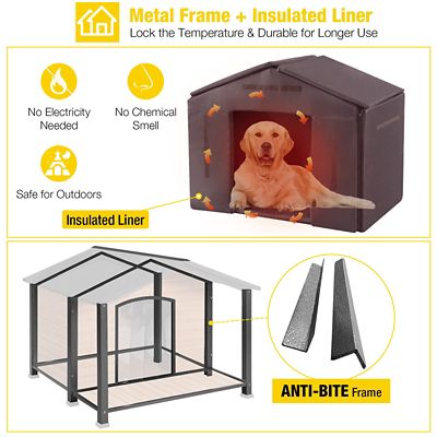 Image showing  Waterproof Insulated Indoor/Outdoor Wooden Dog House with Liner, Large