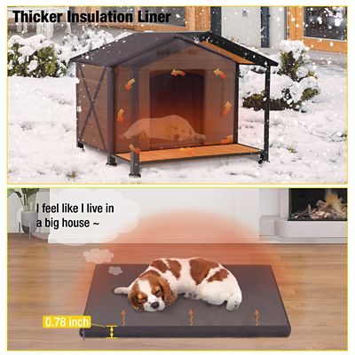 Image showing  Waterproof Insulated Indoor/Outdoor Wooden Dog House with Liner, Large