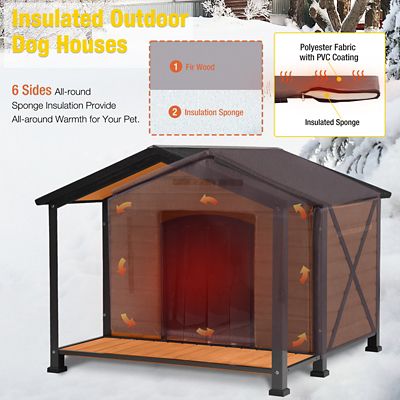 Image showing  Waterproof Insulated Indoor/Outdoor Wooden Dog House with Liner, Large