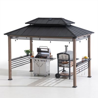 Sunjoy 8 x 12ft. Aspen Cedar Framed Grill Gazebo with AC Power Port or DC Solar Power