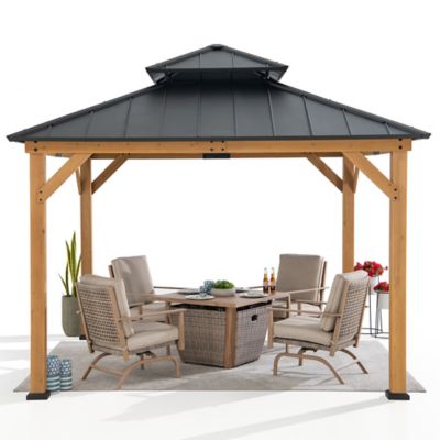 Sunjoy Wooden Frame Hardtop Gazebo with Ceiling Hook