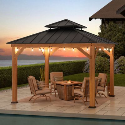 Image showing  Wooden Frame Hardtop Gazebo with Ceiling Hook