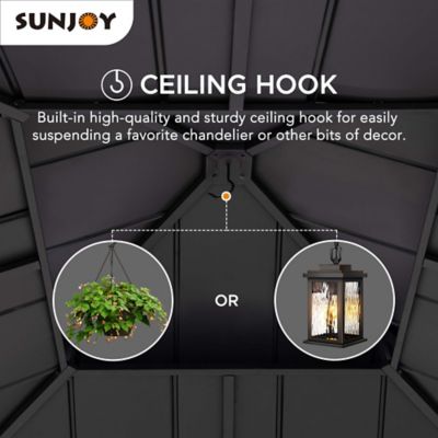 Image showing 5 th Sunjoy Wooden Frame Hardtop Gazebo with Ceiling Hook