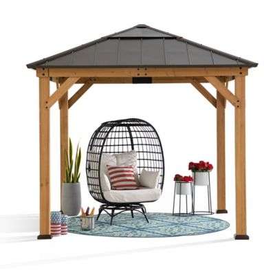 Sunjoy Cedar Framed Gazebo with Steel & Polycarbonate Hip Roof Hardtop, 9 x 9ft.