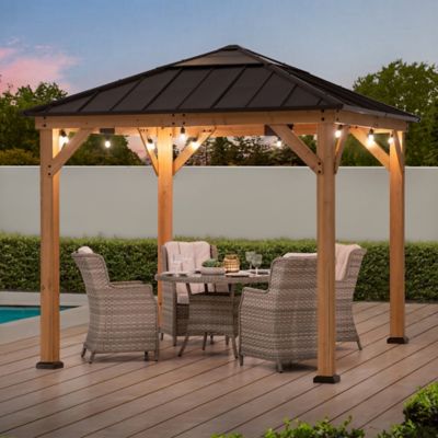 Image showing 5 th Sunjoy 9 x 9ft. Cedar Framed Gazebo with Steel & Polycarbonate Hip Roof Hardtop