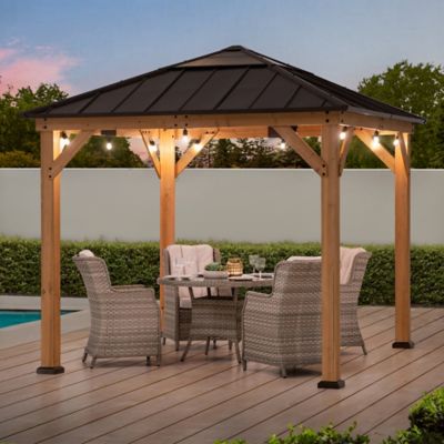 Sunjoy 9 Ft. X 9 Ft. Cedar Framed Gazebo With Steel & Polycarbonate Hip ...