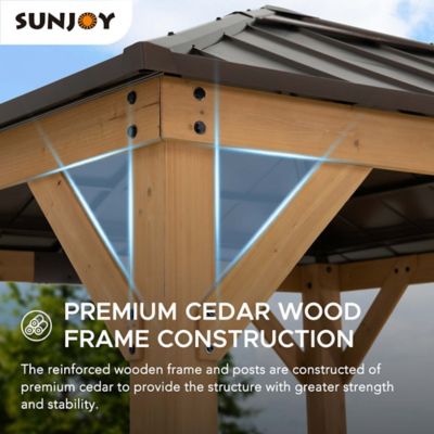 Image showing 7 th Sunjoy 9 x 9ft. Cedar Framed Gazebo with Steel & Polycarbonate Hip Roof Hardtop