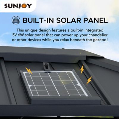 Image showing 7 th Sunjoy 10 x 12ft. Solar Powered Hardtop Gazebo Outdoor Patio Aluminum Frame 2-Tier Steel Backyard with Netting and Ceiling Hook