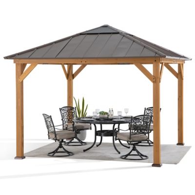 Sunjoy Cedar Framed Gazebo with Steel and Polycarbonate Hip Roof