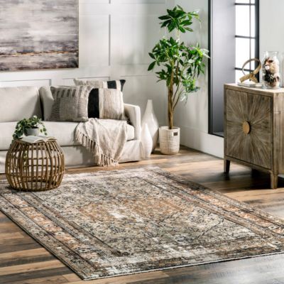 Image showing  Charvi Distressed Medallion Fringe Polypropylene Area Rug