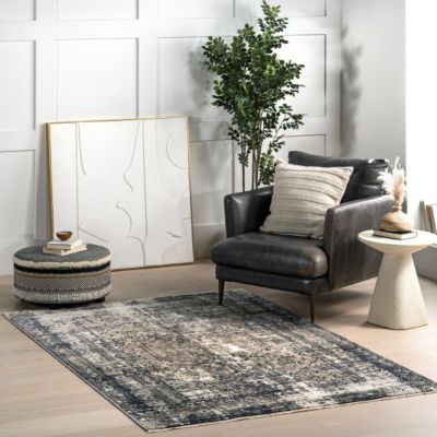 Image showing  Charvi Distressed Medallion Fringe Polypropylene Area Rug