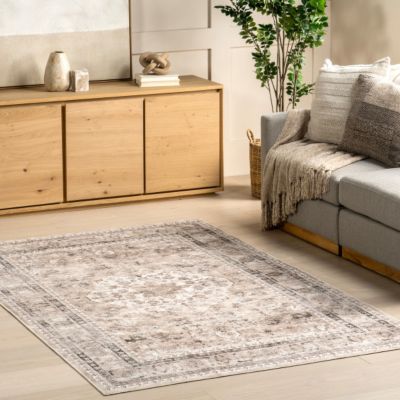 Image showing  Davi Faded Stain-Resistant Polyester Area Rug, Machine Washable